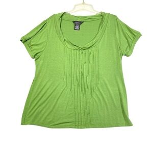 George Blouse Women XL Green Draped Cowl Neck Vertical Pleating Short Sleeve